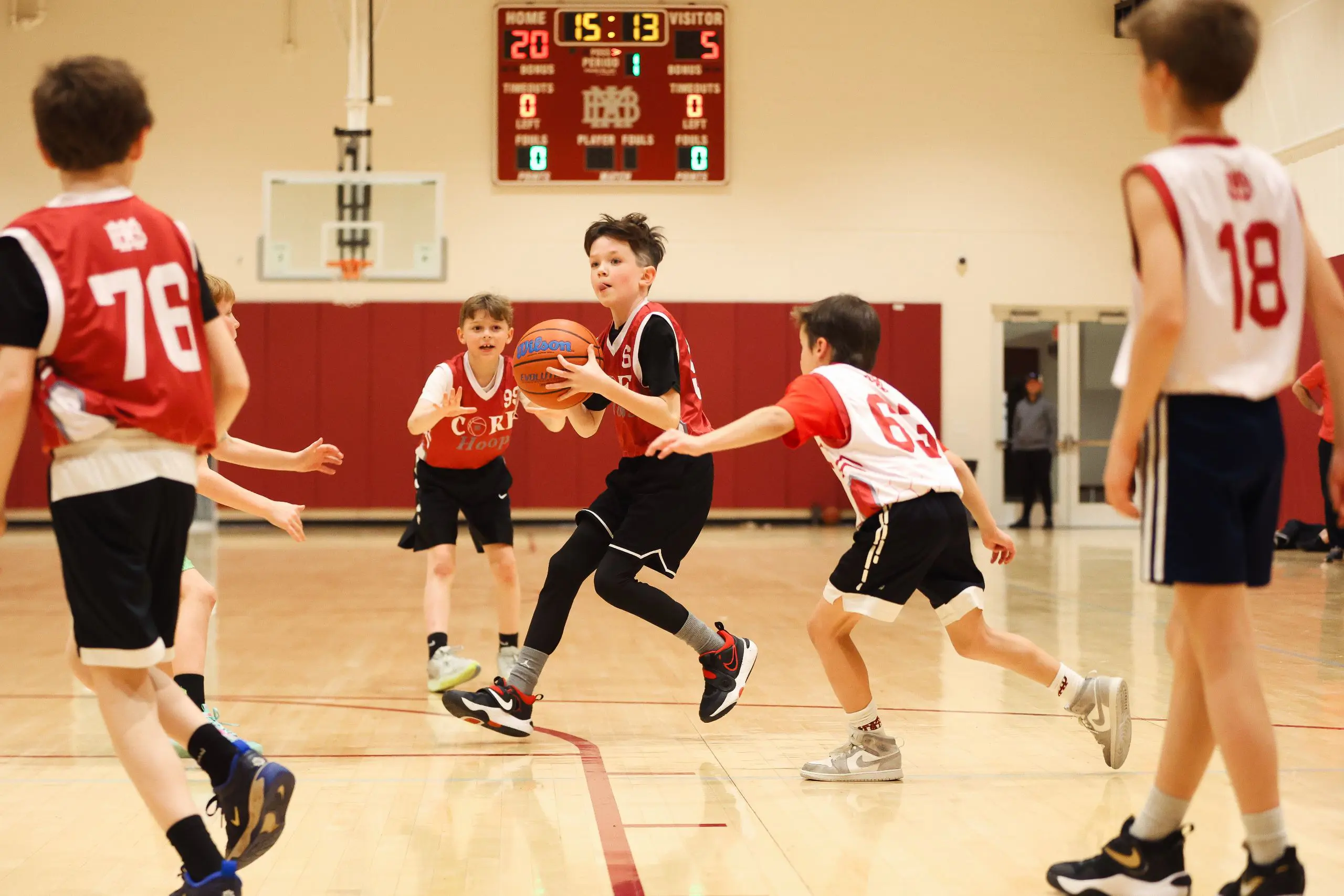 Young boys playing basketball