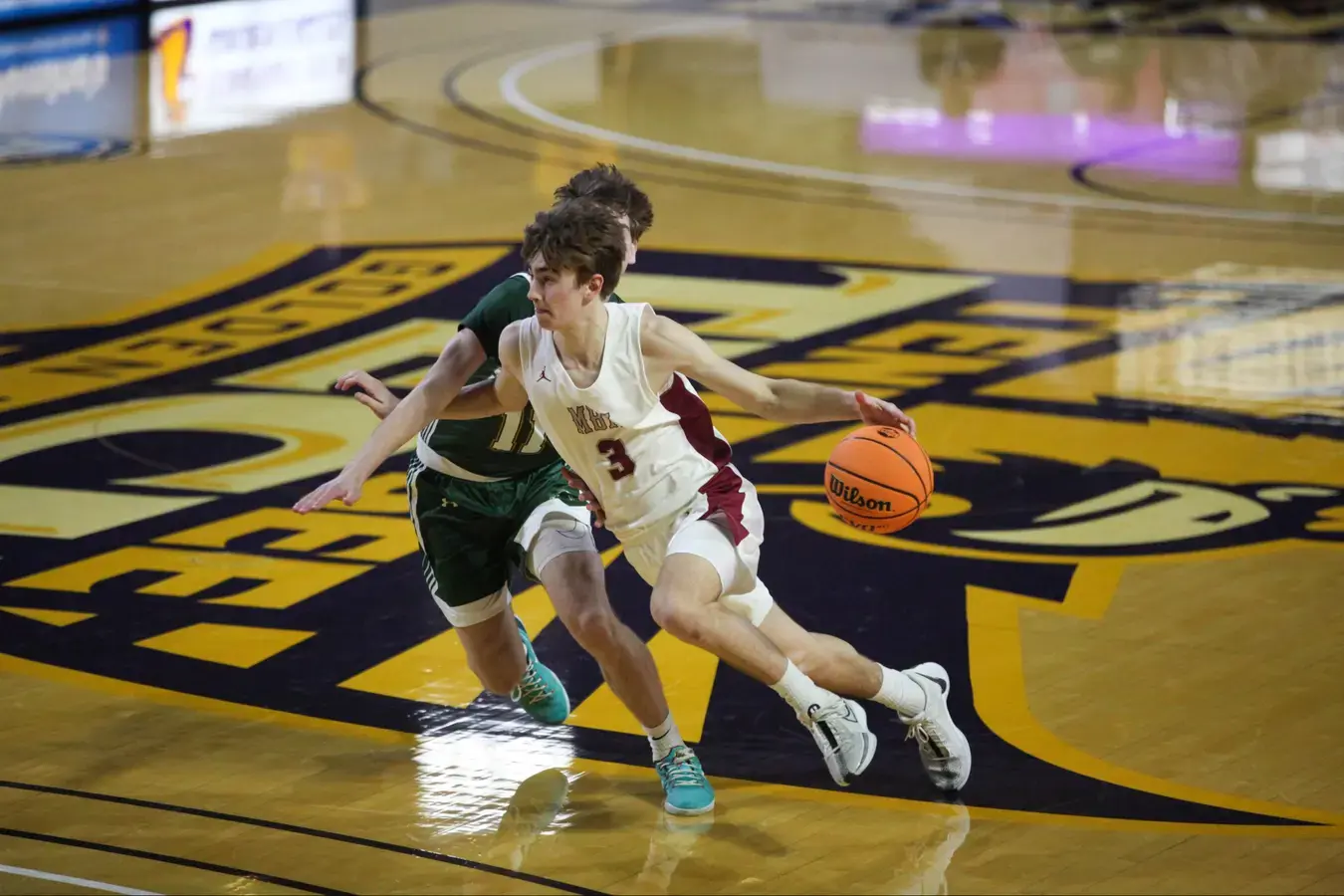 Basketball game in action