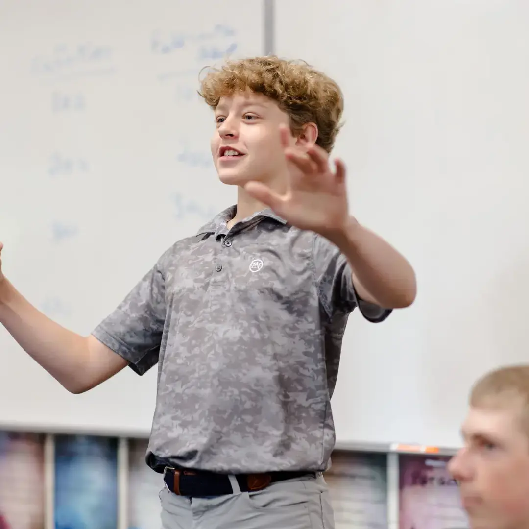 Student stood up and talking