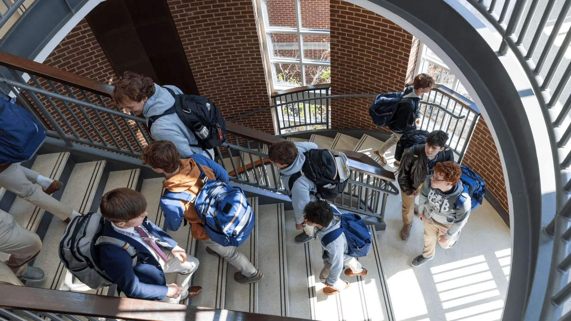 Students walking up stairs